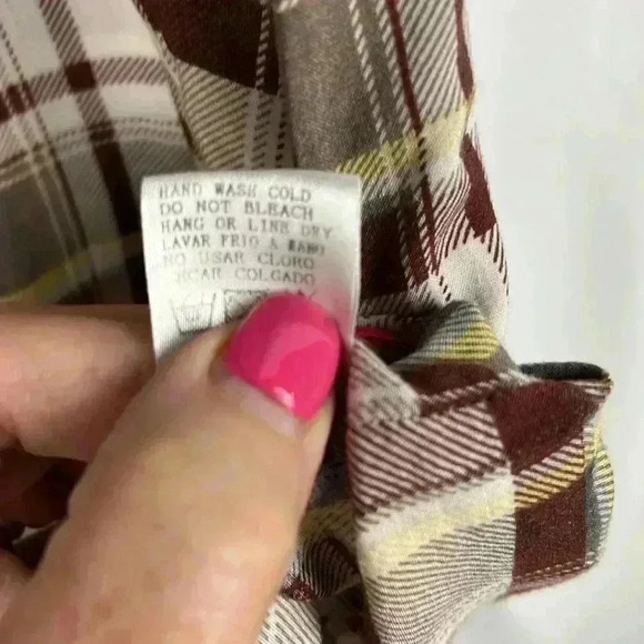 Boho Jane Womens Shirt Brown & Blue S Sleeveless Ombré Plaid Back/Applique Boho - Picture 9 of 10